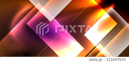 Glass squares with neon shiny light abstract background Glass squares with neon shiny light abstract background 121047635