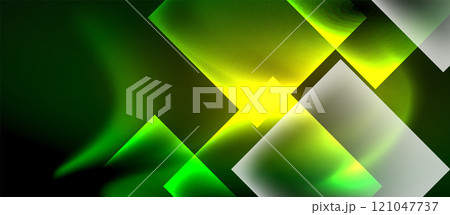 Glass squares with neon shiny light abstract background 121047737
