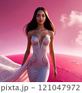 ピンクの惑星を歩くセクシーな美女 121047972