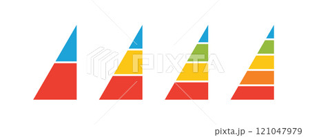 Levels of triangular pyramid. Half triangle pyramid chart. Maslow layer diagram. Development level infographic. Business graph. Vector illustration isolated on white background Levels of triangular pyramid. Half triangle pyramid chart. Maslow layer diagram. Development level infographic. Business graph. Vector illustration isolated on white background 121047979