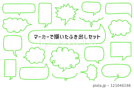 蛍光マーカーで描いたラフなふき出し。手描きのふきだしセット。マーカーで描いたあしらいセット。 121048198