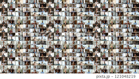 Different race and generation people staring at camera, collage view 121048219