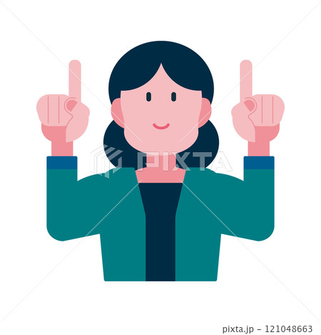指差しポーズの女性 両手で上を指差す人のイラスト 121048663
