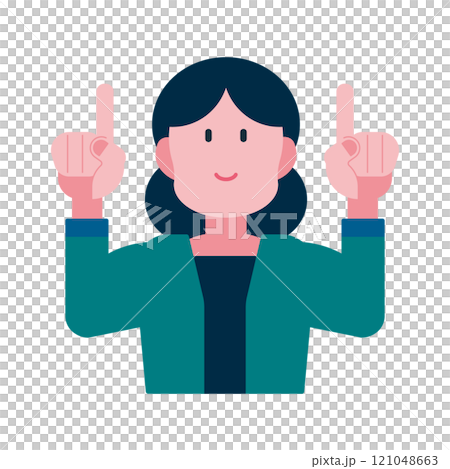 指差しポーズの女性 両手で上を指差す人のイラスト 121048663