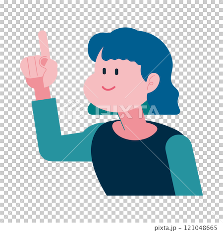 指差しポーズの女性 上を指差す人のイラスト 121048665