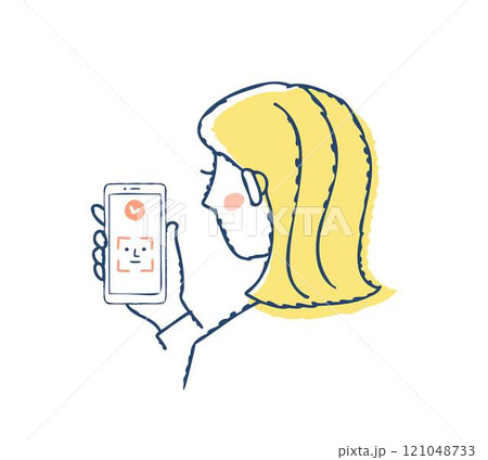 Face ID・スマートフォンで顔認証をする女性 121048733
