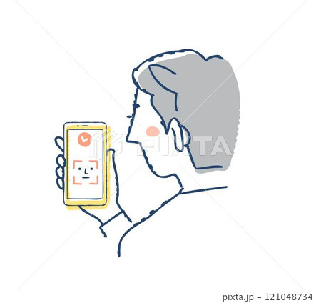 Face ID・スマートフォンで顔認証をする男性 121048734