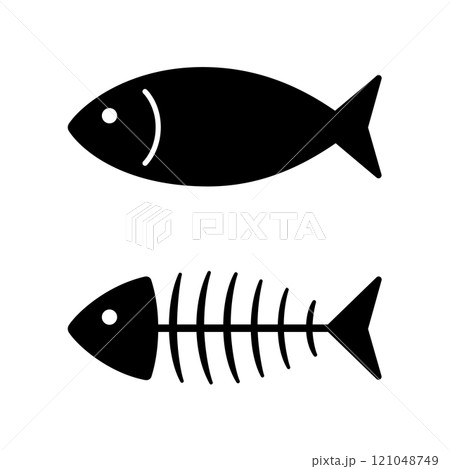 シンプルな魚と魚の骨のアイコン シンプルな魚と魚の骨のアイコン 121048749