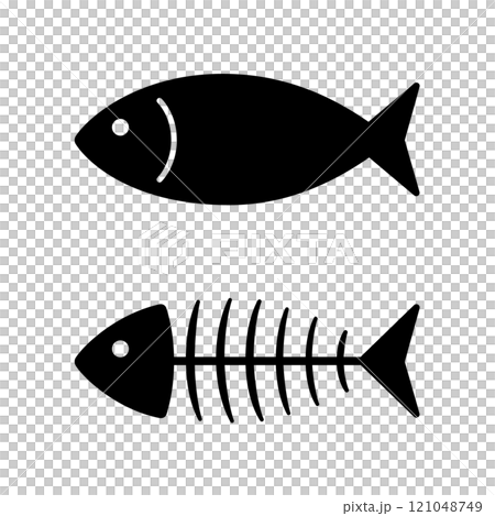 シンプルな魚と魚の骨のアイコン シンプルな魚と魚の骨のアイコン 121048749