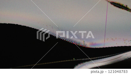 Noise artifacts. Glitch effect. Black glass dead zone with damage stripe. Overlay grunge grain surface defocused texture of electronic demo equipment. Noise artifacts. Glitch effect. Black glass dead zone with damage stripe. Overlay grunge grain surface defocused texture of electronic demo equipment. 121048783