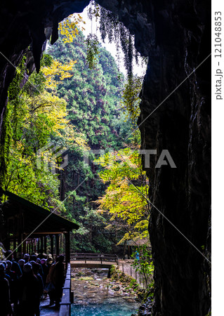 秋芳洞　正面入口 洞内から【山口県美祢市】 121048853
