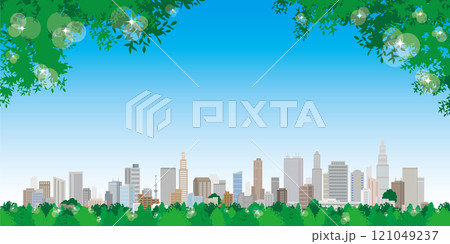 新緑の街並みイラスト. 121049237