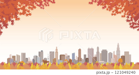 秋の紅葉の街並みイラスト. 121049240