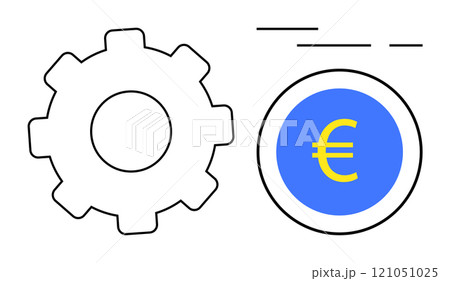 A simple gear and a euro symbol highlight efficiency and financial management. Ideal for business, finance, economics, technology, and productivity themes. Clean lines and minimalist style A simple gear and a euro symbol highlight efficiency and financial management. Ideal for business, finance, economics, technology, and productivity themes. Clean lines and minimalist style 121051025