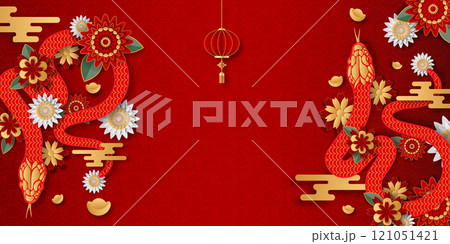 Happy Chinese New Year 2025. Snake zodiac with abstract flowers, year of the snake. Vector illustrator EPS10 121051421