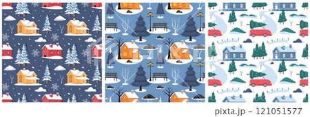 Charming Winter Seamless Pattern Design Featuring Decorative Elements in a Hand Drawn Cartoon Style Illustration Template Charming Winter Seamless Pattern Design Featuring Decorative Elements in a Hand Drawn Cartoon Style Illustration Template 121051577