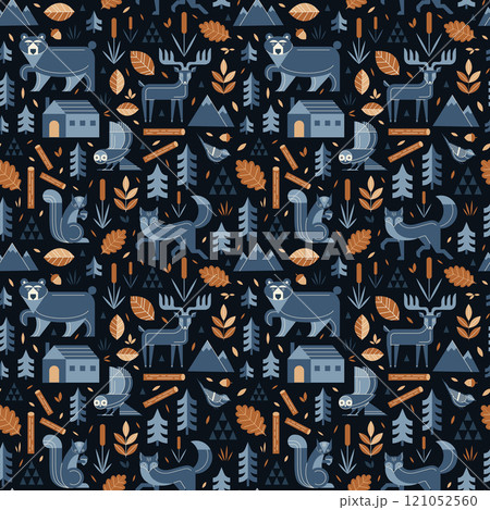 Woodland Animals in Scandinavian Forest Pattern 121052560
