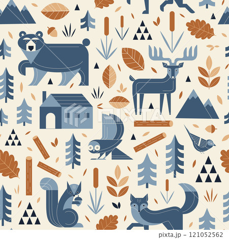 Woodland Animals in Scandinavian Forest Pattern Woodland Animals in Scandinavian Forest Pattern 121052562