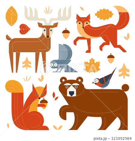 Wild Forest Animals and Geometric Woodland Birds Wild Forest Animals and Geometric Woodland Birds 121052564
