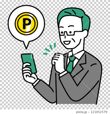 一名西裝革履的中年男子使用智慧型手機進行 poi 活動 121052579