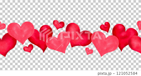 Seamless horizontal border with hearts for Valentine's Day and Mother's Day. Watercolor and marker illustrations. Hand drawn isolated art. Decor frame element for spring holiday of love. Seamless horizontal border with hearts for Valentine's Day and Mother's Day. Watercolor and marker illustrations. Hand drawn isolated art. Decor frame element for spring holiday of love. 121052584