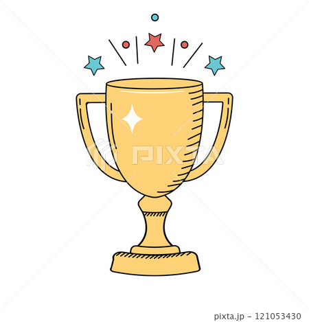 Winner's trophy in doodle style. Vector illustration of champion's cup in flat style 121053430