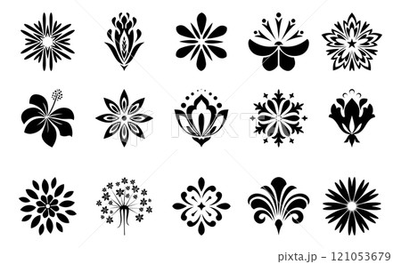 Flower icons set. Isolated elements for design. Vector graphics. Flower icons set. Isolated elements for design. Vector graphics. 121053679