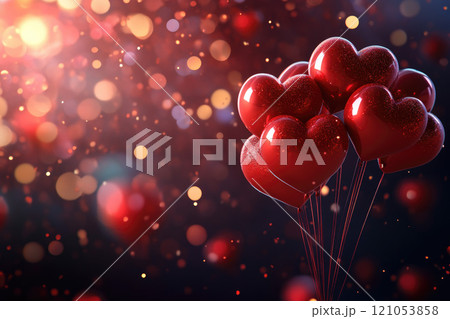 Beautiful background with shining heart-shaped balloons 121053858