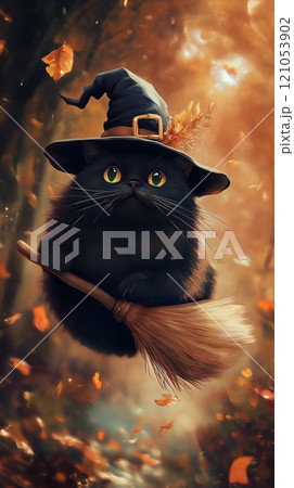witch cat on broom witch cat on broom 121053902