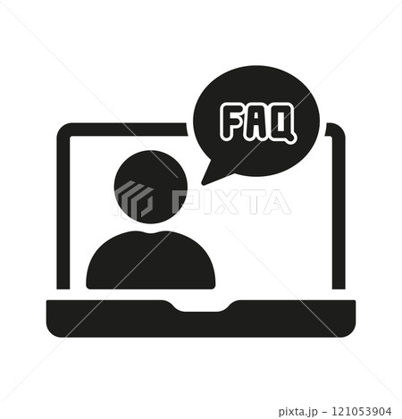Virtual Assistant Silhouette Symbol. Person on Laptop with FAQ Chat Bubble Glyph Icon. Online Customer Support Sign. Isolated Vector Illustration Virtual Assistant Silhouette Symbol. Person on Laptop with FAQ Chat Bubble Glyph Icon. Online Customer Support Sign. Isolated Vector Illustration 121053904