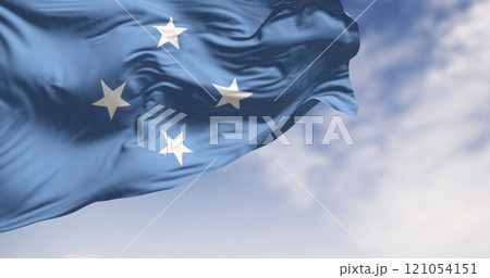 Flag of Federated states of Micronesia waving on a clear day 121054151