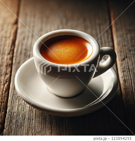 テーブルの上にあるエスプレッソ テーブルの上にあるエスプレッソ 121054255