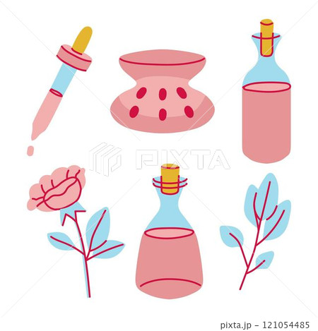 Hand drawn aromatherapy element collection 121054485