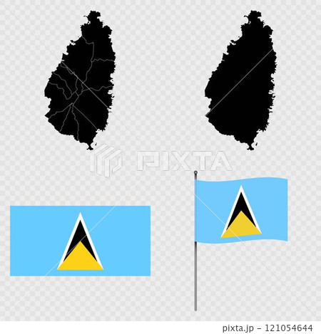 Set of maps, flag and flagpole of Saint Lucia. Vector illustration. Set of maps, flag and flagpole of Saint Lucia. Vector illustration. 121054644