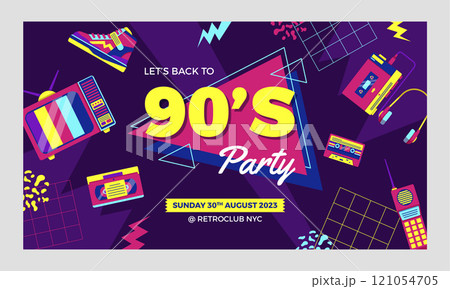 Flat design colorful 90s party twitch background Flat design colorful 90s party twitch background 121054705