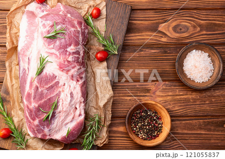 Neck of raw pork meat . Top view 121055837