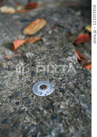 堤の上の測量鋲 121055916