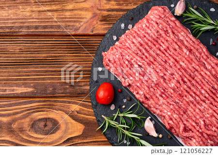Raw ground meat photography . Top view 121056227