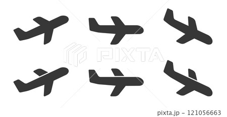Take off and landing Plane icon symbol set. Arrivals, departures Flight transport sign logo. Airplane vector image. Travel flat illustration. Isolated on white background. 121056663
