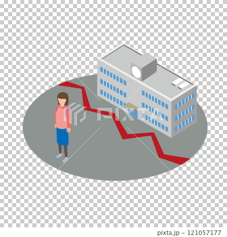 不登校女子小学生のイメージイラスト 121057177
