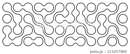Connected meta balls pattern. Liquid drops or amorphous shapes background. Organic blobs or molecules isolated on white background. Modern abstract wallpaper. Vector outline illustration 121057960