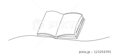 Open book one line sketch. Hand drawn doodle vector illustration isolated on white background 121058765