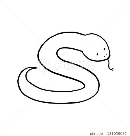 手描きのシンプルなヘビ　カーブを描きながら右下を向く 121059085