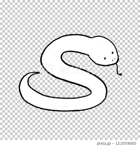 手描きのシンプルなヘビ　カーブを描きながら右下を向く 121059085