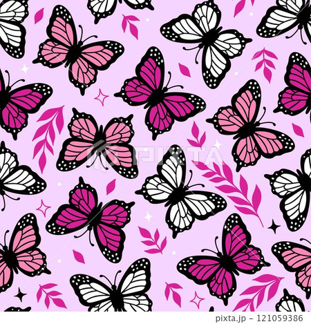 Seamless pattern with pink and white butterflies. Vector graphics. Seamless pattern with pink and white butterflies. Vector graphics. 121059386