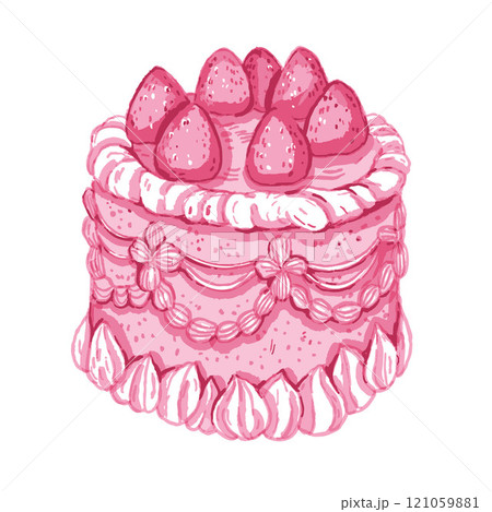 Pink vintage cake, vector watercolor hand drawn strawberry dessert, romantic bento pie sweet bakery Pink vintage cake, vector watercolor hand drawn strawberry dessert, romantic bento pie sweet bakery 121059881