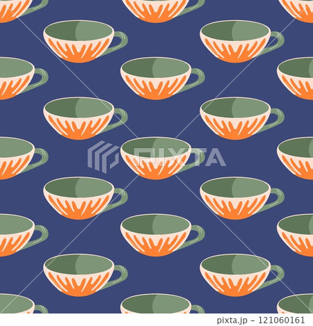 Teacups seamless repeat pattern in flat style. Perfect for fabric, gift wrap, wallpaper or project with a fun and vibrant theme. 121060161
