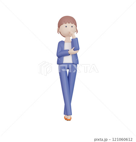 3DCG|仕事ができる女風のポーズで考え事をする日本のビジネスウーマン 3DCG|仕事ができる女風のポーズで考え事をする日本のビジネスウーマン 121060612