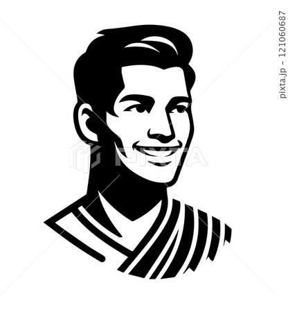 A handsome masculine Taoist monk. A simple realistic black and white vector icon. Caucasian face, open eyes, beaming smile, short hair. An adult man in a monk's robe. AI-generated A handsome masculine Taoist monk. A simple realistic black and white vector icon. Caucasian face, open eyes, beaming smile, short hair. An adult man in a monk's robe. AI-generated 121060687