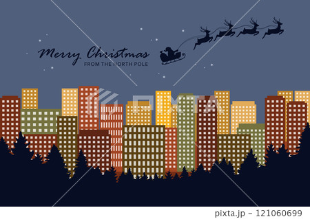 christmas banner santa claus in a sleigh with reindeer in the city vector illustration christmas banner santa claus in a sleigh with reindeer in the city vector illustration 121060699